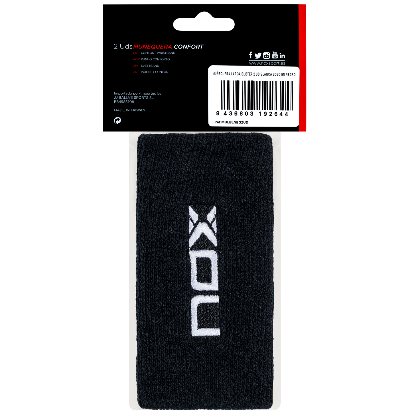 Muñequeras deportivas largas NOX negro/blanco
