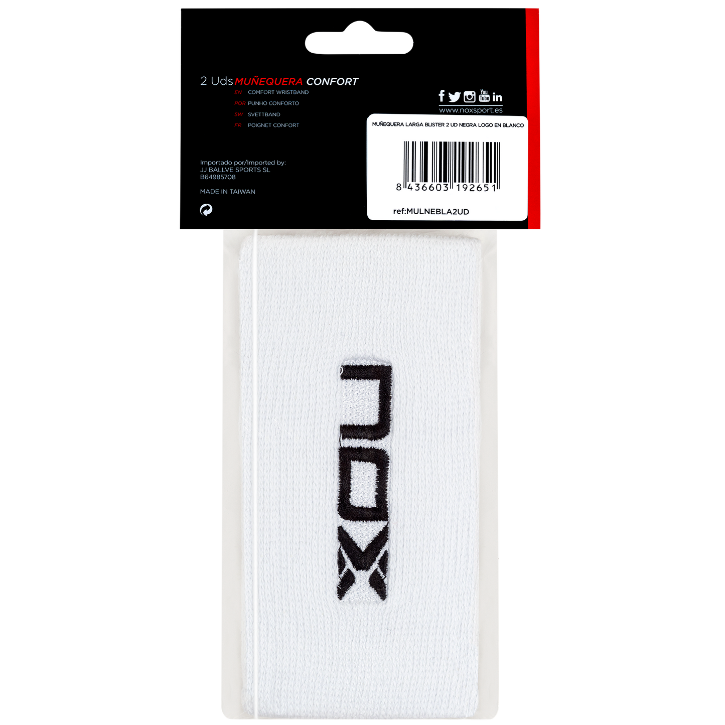 Muñequeras deportivas largas NOX blanco/negro